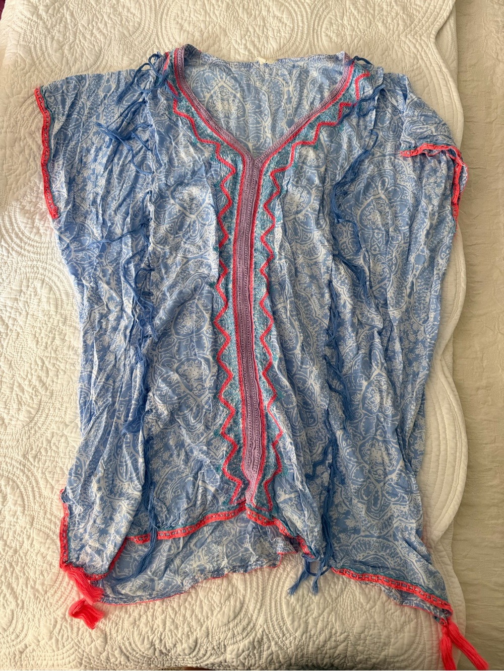 Surf Gypsy Blue Paisley Swim Coverup with Pink Trim